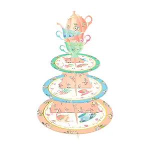 DT032 teiera tazza da tè Design alzata per torta supporto per Cupcake a 3 livelli decorazioni per feste di tè per forniture per feste di compleanno per bambini