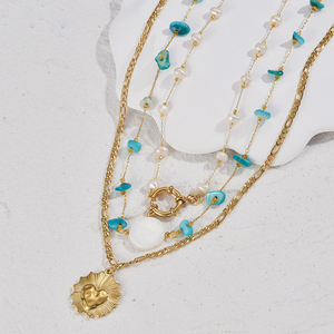 Collier à la mode en acier inoxydable <span class=keywords><strong>de</strong></span> style bohème en or 14 carats avec pendentif en <span class=keywords><strong>pierre</strong></span> naturelle <span class=keywords><strong>soleil</strong></span> et cœur-Collier chaîne <span class=keywords><strong>de</strong></span> perles - Product Image 6