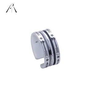 Anillo apilable Retro de Plata de Ley 925, joyería de alta calidad con grabado de flecha, estrella, estilo Hip Hop, geometría gruesa, apertura - Product Image 3