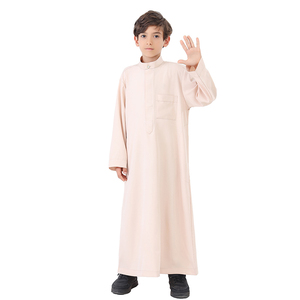 Oriente Medio musulmán árabe niños Color sólido islámico Thobe cuello redondo un botón cremallera transpirable caftán Thawb para niños - Product Image 4