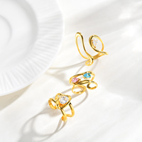 Anillo Abierto de Doble Capa con Circonitas, Chapado en Oro de 18K, Estilo Blogger de Internet, de Acero Inoxidable