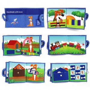 Jouets sensoriels doux pour bébés avec emballage personnalisé, couvertures froissées en tissu motif chien mignon, livres en tissu avec pieds en feutre, <span class=keywords><strong>livre</strong></span> d'histoires au design de dessin animé - Product Image 3