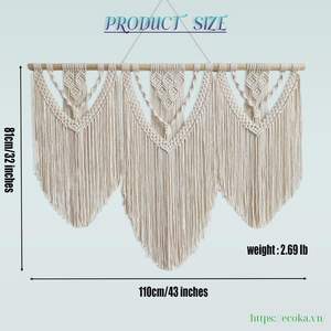 Achart Macramé mural bohème personnalisé en coton tissé à la main, grande décoration murale en macramé, tapisserie - Product Image 3