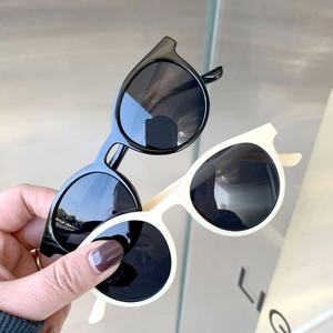 Lin Xiaozhai – lunettes de soleil rondes pour femmes, monture en PC, lentille Ac, protection Uv375, Style rétro à la mode, couleur noire - Product Image 1