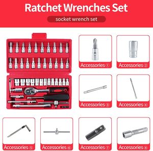 Jeu de clés à cliquet professionnelles de couleur rouge 46 pièces - Outils de mécanicien automobile avec boîte de rangement pour l'entretien des voitures - Product Image 3