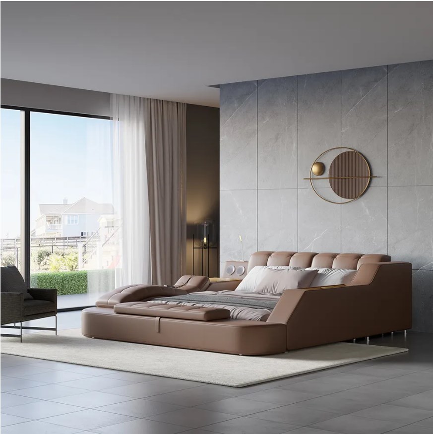 massage storage speaker brown smart bed king size tufted platform bed