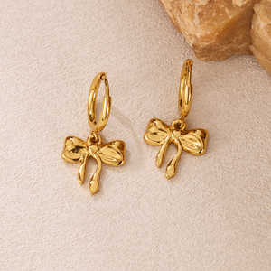 Giá tốt nhất Bông tai cho phụ nữ thép không gỉ phong cách thời trang Bowknot mạ Vàng Hoop Bông tai trang sức bán buôn - Product Image 4