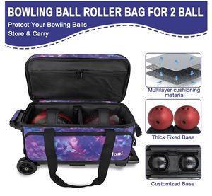 Double <b>Bowling</b> Roller 2 Ball <b>Bowling</b> Bag with Separate Shoe Compartment 2 Ball <b>Bowling</b> Bag with Wheels - Product Image 2