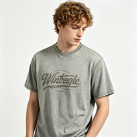 T-shirt imprimé DTG épais délavé style vintage streetwear pour homme gris-vert avec logo graphique manches courtes vente en gros lot en vrac