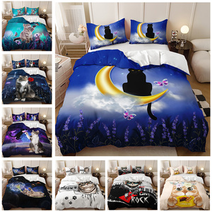 Wholesale Modern Eco-Friendly 500TC Home <strong>Bedding</strong> in Various <strong>Sizes</strong> Cute Black Cat 3D Printed Duvet Cover <strong>Sets</strong> - Product Image 3