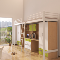 Lits superposés modernes connectés et intégrés avec lit supérieur et bureau inférieur pour dortoirs et chambres d'étudiants