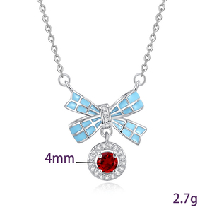 9 Wholesale 925 <b>Sterling</b> <b>Silver</b> Blue Enamel Plaid Bow Necklace 925 <b>Sterling</b> <b>Silver</b> Halo Set 4mm Round Cut Natural Stone Jewelry - Product Image 6