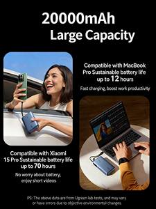 UGREEN พาวเวอร์แบงค์ 20000mAh พร้อมสายชาร์จในตัว รองรับการชาร์จเร็ว 100W PD สำหรับแล็ปท็อป สมาร์ทโฟน และแท็บเล็ต - Product Image 3