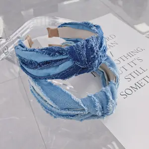 4.5cm Fashion Wide Edge Jeans Fabric Headband Retro Blue Denim Headband Headband For Women And Girls Hair Accessories