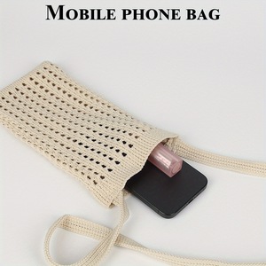 Summer Hollow Knitted Phone <b>Bag</b> For Women Cotton Rope Woven Crossbody <b>Bag</b> Minimalist Beach Vacation Casual Shoulder <b>Bag</b> - Product Image 6