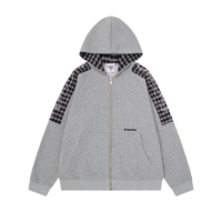 Sweat à capuche zippé oversize pour homme, avec empiècements à carreaux, manches raglan, broderie et imprimé, style streetwear décontracté