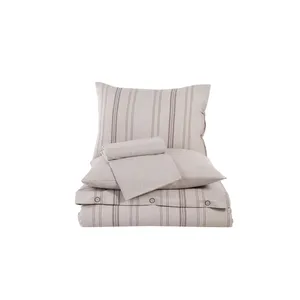 Ensemble de literie double en coton naturel Karden Flower avec drap-housse beige, housse de couette et 4 taies d'oreiller, textile de maison fabriqué en Turquie - Product Image 3