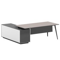 Ensemble de bureau de direction moderne blanc, table de patron minimaliste de luxe avec armoire latérale et combinaison de chaise ergonomique