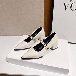 Zapatos de Tacón Medio con Punta en Pico y Correa de Cuero con Hebilla, Zapatos de Mujer con Cristales, Tendencia de Moda, Uso Diario, Primavera Verano - Product Image 3