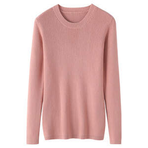 Suéter de cuello redondo para mujer, manga larga, color sólido, algodón, corte ajustado, capa base para otoño e invierno - Product Image 2