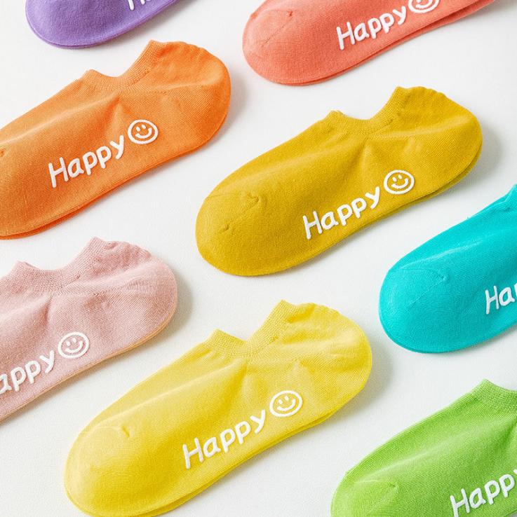 Новинка 2021, однотонные носки-лодочки, женские носки, невидимые носки с счастливым улыбающимся лицом и низким вырезом