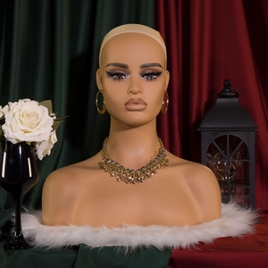 Maniquí de PVC para la parte superior del cuerpo con cabeza, hombros y busto para exhibición de pelucas de mujeres afroamericanas, 54 cm - Product Image 2