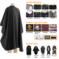 Cape de Coiffeur Noire Personnalisable avec Logo pour Salon de Coiffure, Maquillage et Coiffure, Type Kimono
