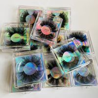 Cils en vison sibérien 3D spectaculaires de 25 mm, vente en gros, faits à la main, avec effet phosphorescent, auto-adhésifs, boîte carrée personnalisée, marque privée
