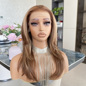 Perruque synthétique résistante à la chaleur avec frange, en fibre haute température, 13x4, avec dentelle frontale, sans colle, pour une ligne de cheveux naturelle - Product Image 1