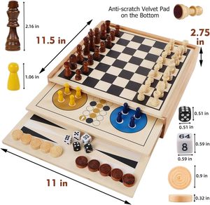 Mini du lịch kích thước đa trò chơi hội đồng quản trị 10in1 Bộ cờ vua bằng gỗ, backgammon, Domino - Product Image 2