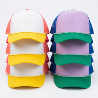 Gorra de béisbol tipo trucker de espuma de 5 paneles, lisa, bicolor, con parte trasera de malla, corona alta, visera curva y cierre snapback, al por mayor