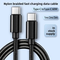 Kabel Pengisian Cepat Type-C ke Type-C 60W dengan Bahan Anyaman Jaket Nilon untuk Ponsel Samsung Xiaomi Kamera Mobil