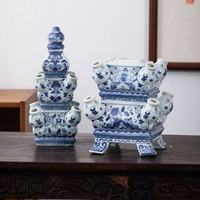 Vase de pagode chinoise bleu et blanc traditionnel Style Art déco bouteille en céramique décorative pour la maison avec glaçure opaque