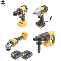 YUTUO Kit d'outils électriques sans fil de qualité professionnelle 3ah Perceuse Meuleuse Marteau Clé 4 en 1 Batterie Li-ion Boîte à outils en plastique