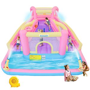 Tobogán Acuático Inflable Directo con Casa de Rebote 12.1FT x 10.3FT, Pequeño Parque Acuático con Doble Tobogán, Pared de Escalada y Juego de Baloncesto para Niños - Product Image 1