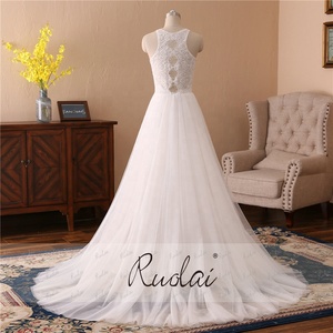 Abito <span class=keywords><strong>da</strong></span> sposa lungo Ruolai PWD-H1017 lunghi Plus Size in pizzo francese Vestidos De Novia - Product Image 5