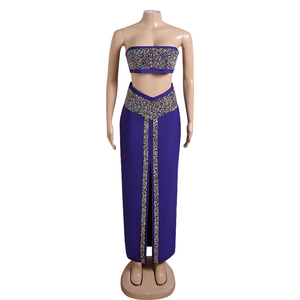Nuovo arrivo sexy party viola estate sera due pezzi abiti donna fasciatura maxi gonna set - Product Image 4