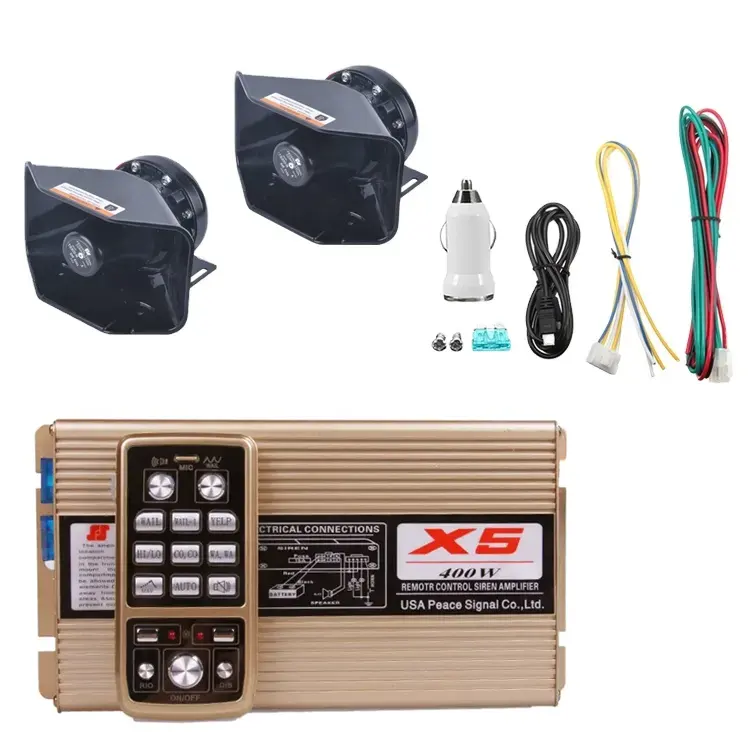 Sirene de alarme eletrônico para carro, 12V, 400W, para uso ao ar livre, com alto-falante, ambulância, veículo de emergência, X5 400W