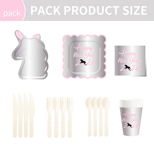 Ensemble d'assiettes en papier DAMAI personnalisées rose argenté pour le Nouvel An 2026, comprenant une assiette en papier et un gobelet modèle licorne pour la fête du Nouvel An - Product Image 3