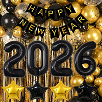 Kit d'arche de guirlandes de ballons ronds en latex noir et or 2026 pour le Nouvel An, imprimé en sérigraphie, fournitures de décoration de fête en gros