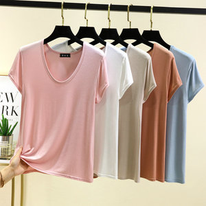 T-shirt à manches courtes en modal à col rond pour femme, taille plus - Haut léger et ample, tendance - Product Image 6
