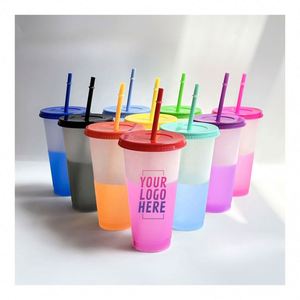 Gobelet 710 ml écologique style nordique, thermosensible, à couche unique, avec paille et couvercle en PP, imprimé sérigraphié, cadeau promotionnel - Product Image 1