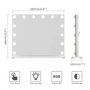 Herstellergefertigter Kosmetikspiegel mit Eisenrahmen, Touch-Sensor-Bildschirm, Stufenlose Dimmung, RGB-Beleuchtung und Schminktischfunktion - Product Image 6