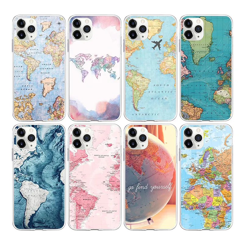 New Design World Map Pattern Flexible Tpu Phone Cases For Iphone 11 Pro X Xr Xs 13 12 promax