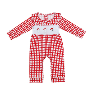 RTS Infant Girl Red Plaid Navidad Santa bordado mono manga larga venta al por mayor mameluco para niños ropa - Product Image 1