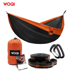 Hamac de camping double Woqi en nylon, capacité 204 kg, hamac d'extérieur léger avec sangles réglables et mousqueton, couleur orange - Product Image 2