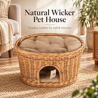 Lit pour animaux de compagnie en rotin naturel tissé à la main avec coussin amovible pour chats et petits chiens, idéal pour la maison, l'hôtel, l'Airbnb