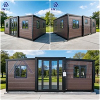 Casa Contenedor Plegable y Expandible de Lujo HESHi de 20/40 Pies con Dormitorio, Puertas/Ventanas de Vidrio Exterior Marrón