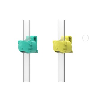 Clip de paille en silicone pour bébé, en forme de chat, vert et jaune, sans Bpa, pour accessoires de biberon pour nourrissons de 0 à 12 mois - Product Image 1