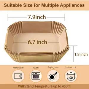 50 pièces de doublures en papier sulfurisé jetables double face imperméables pour friteuse à air, pour la cuisson du pain, antiadhésives, pour bols et assiettes carrés - Product Image 3